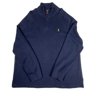 Polo Ralph Lauren Sweater‎ Mens XL Navy Blue Quarter Zip Mock Neck Pullover Knit
